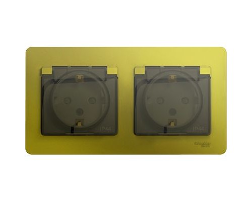 Розетка двойная с заземлением, со шторками, с крышкой, в сборе, IP44, Schneider Electric Glossa, GSL001047,  Фисташковый