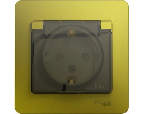 Розетка с заземлением, со шторками, с крышкой, в сборе, IP44, Schneider Electric Glossa, GSL001048,  Фисташковый