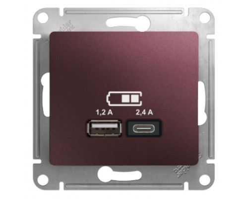 USB розетка A+С, 5В/2,4 А, 2х5В/1,2 А, Schneider Electric Glossa, GSL001139,  Баклажановый