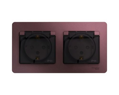 Розетка двойная с заземлением, со шторками, с крышкой, в сборе, IP44, Schneider Electric Glossa, GSL001147,  Баклажановый