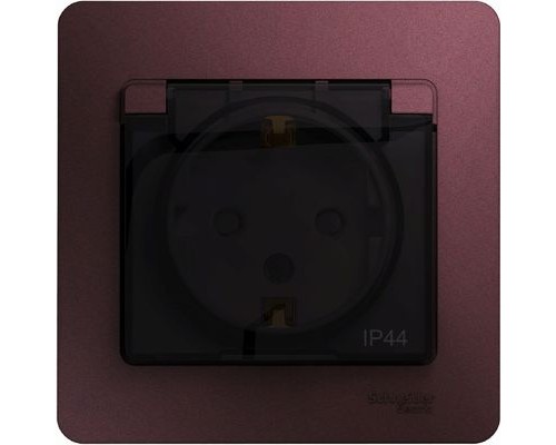 Розетка с заземлением, со шторками, с крышкой, в сборе, IP44, Schneider Electric Glossa, GSL001148,  Баклажановый