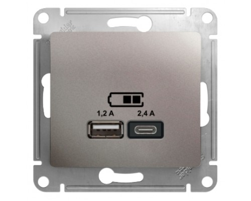 USB розетка A+С, 5В/2,4 А, 2х5В/1,2 А, Schneider Electric Glossa, GSL001239,  Платина