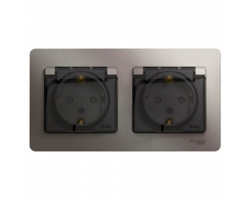 Розетка двойная с заземлением, со шторками, с крышкой, в сборе, IP44, Schneider Electric Glossa, GSL001247,  Платина