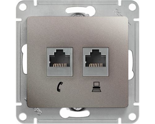 Розетка двойная RJ11+RJ45, кат.5E, Schneider Electric Glossa, GSL001285,  Платина