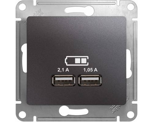 USB розетка 5В/2100мА, 2х5В/1050мА, Schneider Electric Glossa, GSL001333, Графит