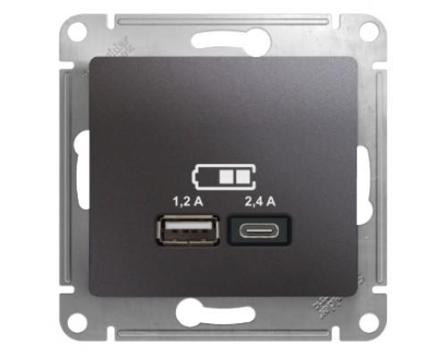 USB розетка A+С, 5В/2,4 А, 2х5В/1,2 А, Schneider Electric Glossa, GSL001339, Графит