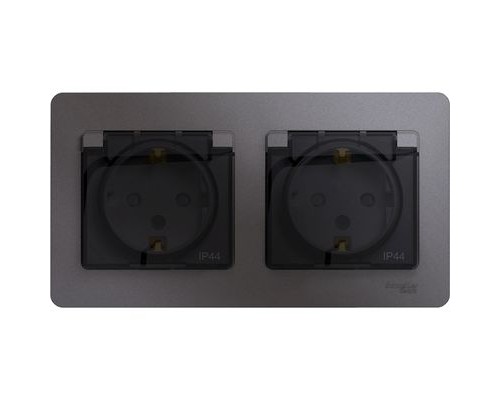 Розетка двойная с заземлением, со шторками, с крышкой, в сборе, IP44, Schneider Electric Glossa, GSL001347, Графит