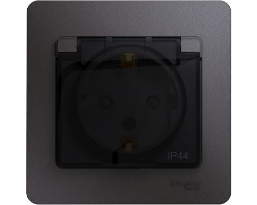 Розетка с заземлением, со шторками, с крышкой, в сборе, IP44, Schneider Electric Glossa, GSL001348, Графит