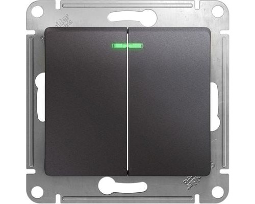 Выключатель 2-клавишный с индикацией Schneider Electric Glossa, GSL001353, Графит