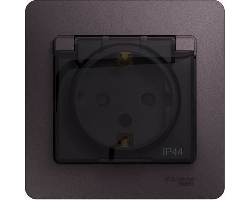 Розетка с заземлением, со шторками, с крышкой, в сборе, IP44, Schneider Electric Glossa, GSL001448, Сиреневый туман