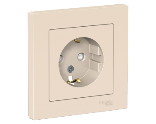 Розетка с заземлением со шторками в сборе Schneider Electric AtlasDesign ATN000244, Бежевый