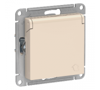 Розетка с заземлением со шторками с крышкой Schneider Electric AtlasDesign ATN000246, Бежевый