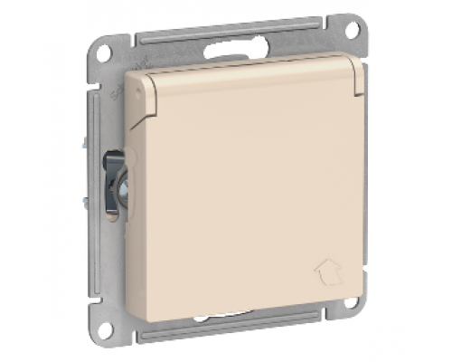 Розетка с заземлением со шторками с крышкой Schneider Electric AtlasDesign ATN000246, Бежевый