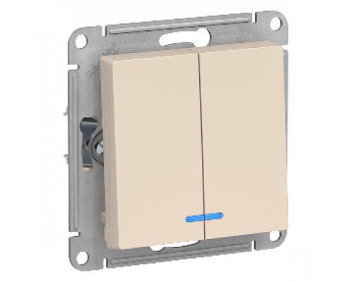 Выключатель 2-клавишный с индикацией Schneider Electric AtlasDesign ATN000253, Бежевый