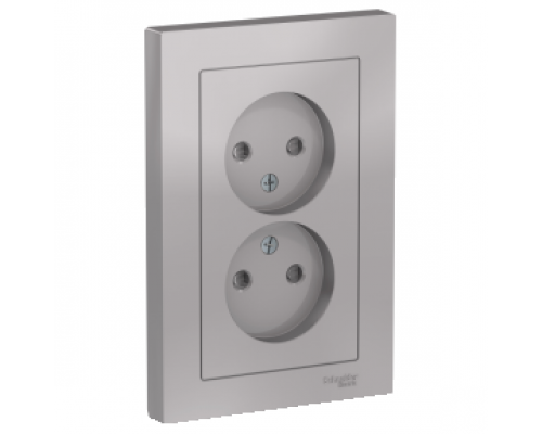 Розетка двойная без заземления со шторками Schneider Electric AtlasDesign ATN000322, Алюминий 