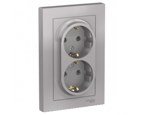 Розетка двойная с заземлением Schneider Electric AtlasDesign ATN000324, Алюминий 