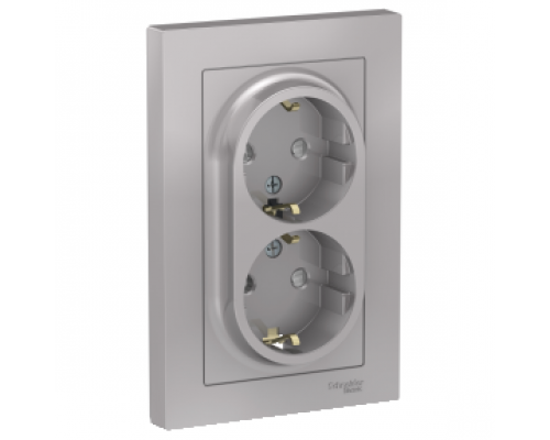 Розетка двойная с заземлением со шторками Schneider Electric AtlasDesign ATN000326, Алюминий 