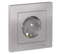 Розетка с заземлением со шторками в сборе Schneider Electric AtlasDesign ATN000344, Алюминий 