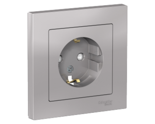 Розетка с заземлением со шторками в сборе Schneider Electric AtlasDesign ATN000344, Алюминий 