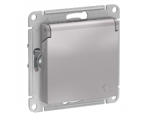 Розетка с заземлением со шторками с крышкой Schneider Electric AtlasDesign ATN000346, Алюминий 