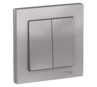 Выключатель 2-клавишный в сборе Schneider Electric AtlasDesign ATN000352, Алюминий 