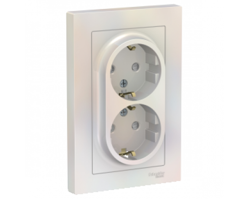 Розетка двойная с заземлением со шторками Schneider Electric AtlasDesign ATN000426, Жемчуг