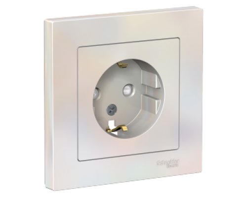 Розетка с заземлением со шторками в сборе Schneider Electric AtlasDesign ATN000444, Жемчуг