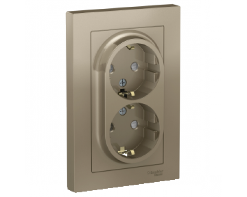 Розетка двойная с заземлением со шторками Schneider Electric AtlasDesign ATN000526, Шампань