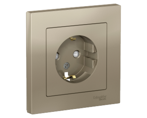 Розетка с заземлением со шторками в сборе Schneider Electric AtlasDesign ATN000544, Шампань
