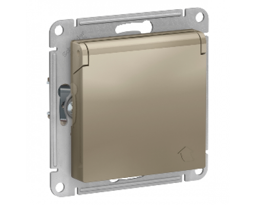Розетка с заземлением со шторками с крышкой Schneider Electric AtlasDesign ATN000546, Шампань