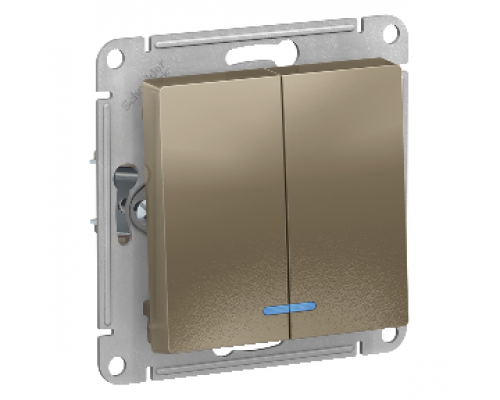 Выключатель 2-клавишный с индикацией Schneider Electric AtlasDesign ATN000553, Шампань