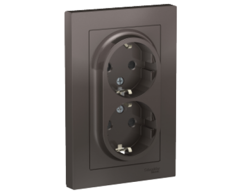 Розетка двойная с заземлением со шторками Schneider Electric AtlasDesign ATN000626, Мокко