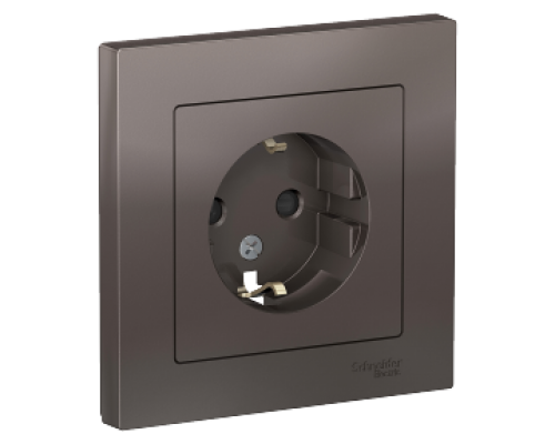 Розетка с заземлением со шторками в сборе Schneider Electric AtlasDesign ATN000644, Мокко