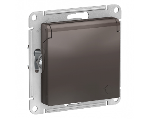 Розетка с заземлением со шторками с крышкой Schneider Electric AtlasDesign ATN000646, Мокко