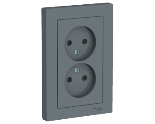 Розетка двойная без заземления со шторками Schneider Electric AtlasDesign ATN000722, Грифель