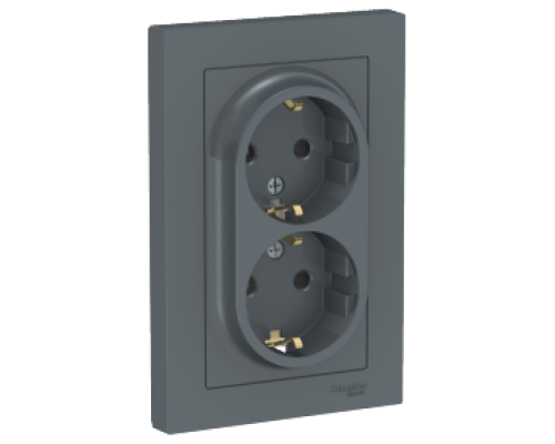 Розетка двойная с заземлением со шторками Schneider Electric AtlasDesign ATN000726, Грифель