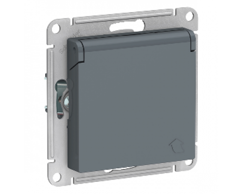 Розетка с заземлением со шторками с крышкой Schneider Electric AtlasDesign ATN000746, Грифель