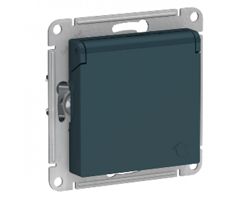 Розетка с заземлением со шторками с крышкой Schneider Electric AtlasDesign ATN000846, Изумруд