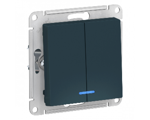 Выключатель 2-клавишный с индикацией Schneider Electric AtlasDesign ATN000853, Изумруд
