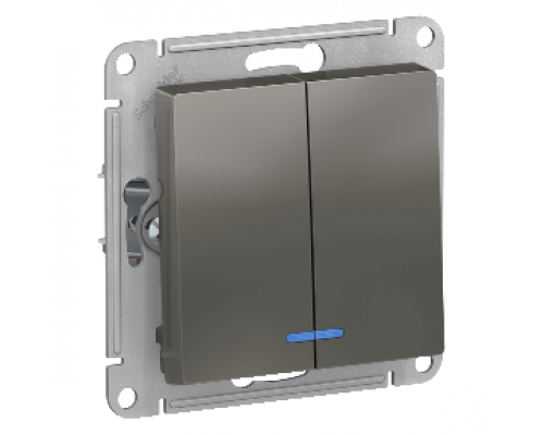 Выключатель 2-клавишный с индикацией Schneider Electric AtlasDesign ATN000953, Сталь 