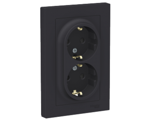 Розетка двойная с заземлением со шторками Schneider Electric AtlasDesign ATN001026, Карбон