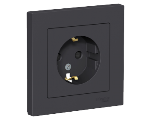 Розетка с заземлением со шторками в сборе Schneider Electric AtlasDesign ATN001044, Карбон