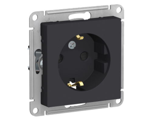 Розетка с заземлением со шторками Schneider Electric AtlasDesign ATN001045, Карбон