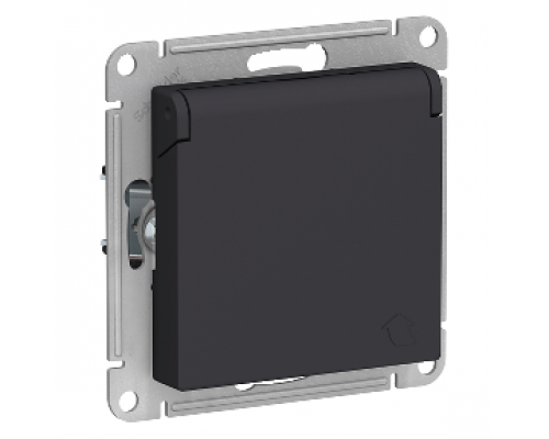 Розетка с заземлением со шторками с крышкой Schneider Electric AtlasDesign ATN001046, Карбон