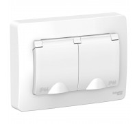 РОЗЕТКА двойная Schneider Electric Blanca BLNRS441121, с заземлением со шторками, с крышками, 16А, 250В, БЕЛЫЙ, IP44