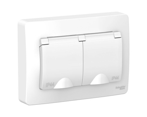 РОЗЕТКА двойная Schneider Electric Blanca BLNRS441121, с заземлением со шторками, с крышками, 16А, 250В, БЕЛЫЙ, IP44