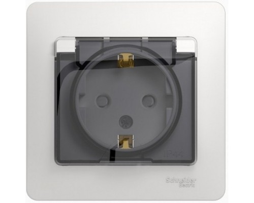 Розетка с заземлением, со шторками, с крышкой, в сборе, IP44, Schneider Electric Glossa, GSL000148, Белый