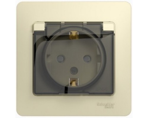Розетка с заземлением, со шторками, с крышкой, в сборе, IP44, Schneider Electric Glossa, GSL000248, Бежевый