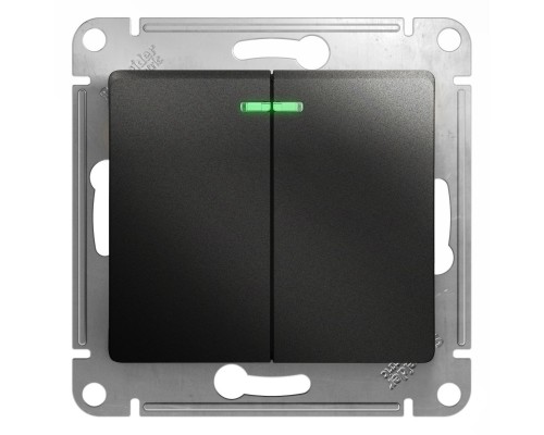 Выключатель 2-клавишный с индикацией Schneider Electric Glossa, GSL000753,  Антрацит