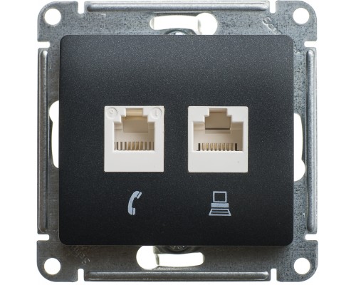 Компьютерная двойная розетка RJ45+RJ45 5E Schneider Electric Glossa, GSL000785KK,  Антрацит